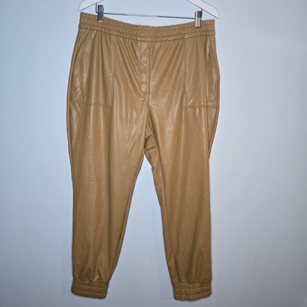 Express NWT Faux Leather Joggers Tan Womens L RUNS LARGE!!